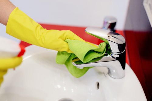 Domestic cleaning routine in a bright living room