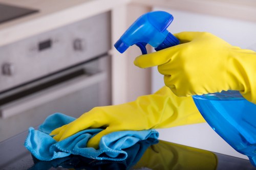 Cleaning products and guest essentials prepared for Airbnb turnover