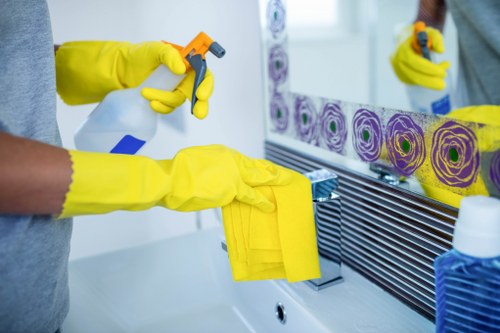 Professional Airbnb turnover cleaning in a modern kitchen and bathroom
