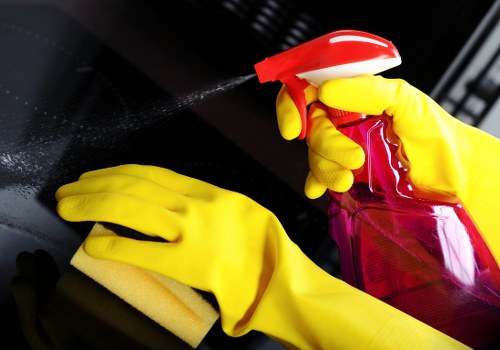 Professional deep cleaning in an office workspace