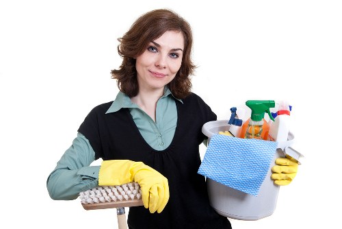 Cleaner maintaining a bright corporate office floor