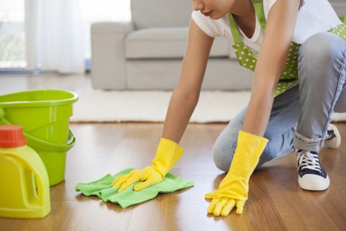 Detailed cleaning of kitchen cabinets and counters before moving in