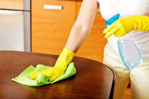 Eco-friendly office cleaning supplies in a workplace setting